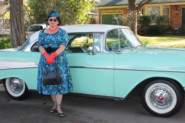Full Length Fifties Style Dress with Vintage Car
